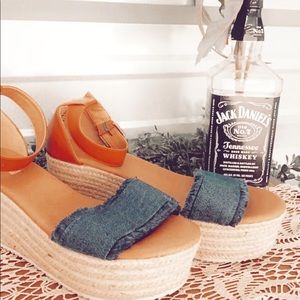 denim leather platform shoes ☆